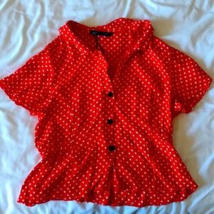 Zara printed heart red top L
